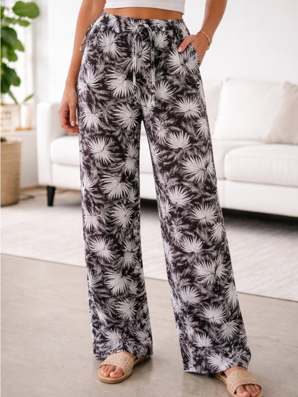 Michael Kors  Palm Print Wide Leg Beach Palazzo Pants SZ M